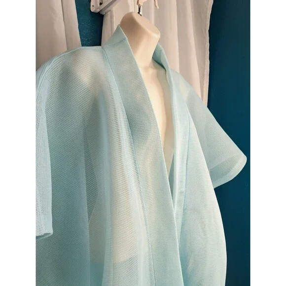 Blue Mesh Kimono Sleeves Flowy Stretch Boho Cover Up Womens One Size Aruba - Picture 4 of 9
